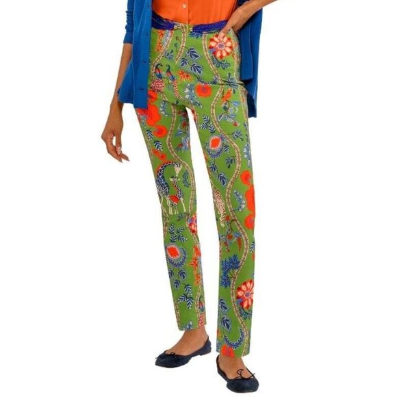 Gretchen Scott Pull On Pant M Jungle Symphony Green Orange Blue Animal Print - Picture 1 of 7
